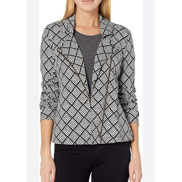 NIC+ZOE Jackets & Blazers - NWT NIC ZOE Women's Intersect Zip Jacket Black Multi Geometric Print Plus Sz 1x
